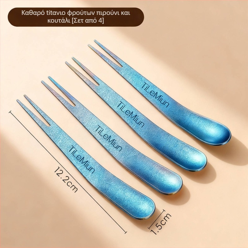 Διπλής χρήσης πιρούνι φρούτων και κουτάλι επιδορπίου από τιτάνιο, στυλ ελαφρύς-πολυτελής ρετρό, Worthbuy, για παιδιά