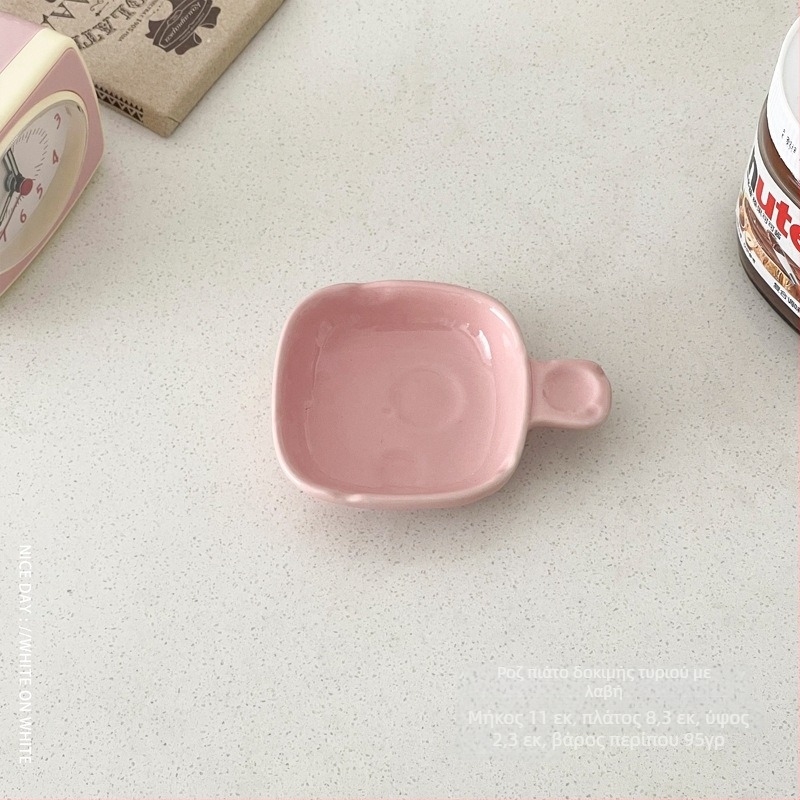 Πορσελάνινο πιάτο ντιπ με λαβή, ιαπωνικού στιλ, ακανόνιστος σχήματος, κατάλληλο για φούρνο μικροκυμάτων, για σάλτσα σόγιας και ξύδι