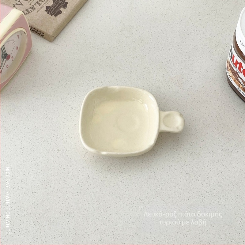 Πορσελάνινο πιάτο ντιπ με λαβή, ιαπωνικού στιλ, ακανόνιστος σχήματος, κατάλληλο για φούρνο μικροκυμάτων, για σάλτσα σόγιας και ξύδι