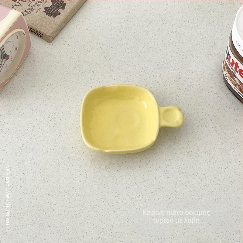 Πορσελάνινο πιάτο ντιπ με λαβή, ιαπωνικού στιλ, ακανόνιστος σχήματος, κατάλληλο για φούρνο μικροκυμάτων, για σάλτσα σόγιας και ξύδι