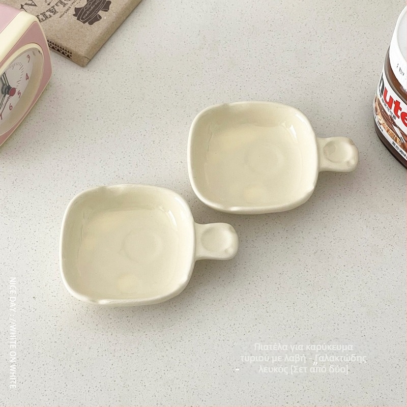 Πορσελάνινο πιάτο ντιπ με λαβή, ιαπωνικού στιλ, ακανόνιστος σχήματος, κατάλληλο για φούρνο μικροκυμάτων, για σάλτσα σόγιας και ξύδι