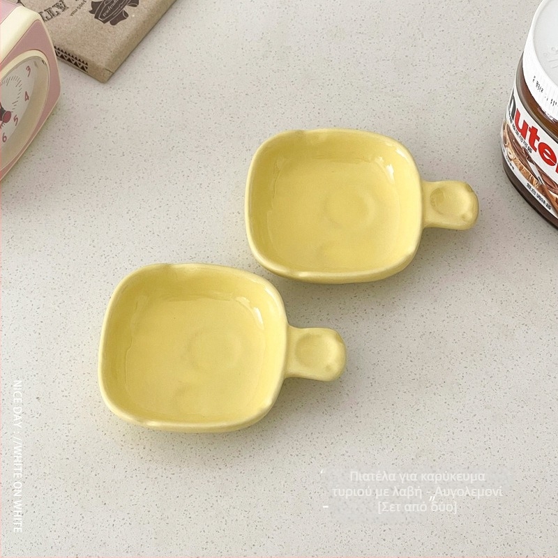 Πορσελάνινο πιάτο ντιπ με λαβή, ιαπωνικού στιλ, ακανόνιστος σχήματος, κατάλληλο για φούρνο μικροκυμάτων, για σάλτσα σόγιας και ξύδι