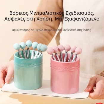 Σετ πιρούνες φρούτων κεραμικά με βάση και βάζο αποθήκευσης, μοντέρνο-απλό στυλ, LUPALUPA, δυνατότητα προσαρμογής επεξεργασίας, λογότυπο εκτυπωμένο.