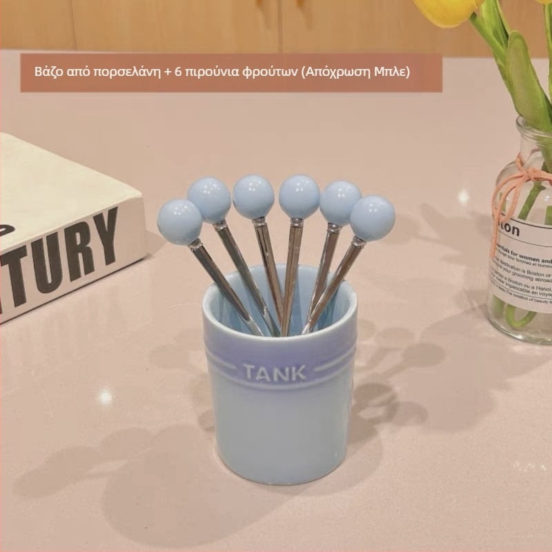 Σετ πιρούνες φρούτων κεραμικά με βάση και βάζο αποθήκευσης, μοντέρνο-απλό στυλ, LUPALUPA, δυνατότητα προσαρμογής επεξεργασίας, λογότυπο εκτυπωμένο.