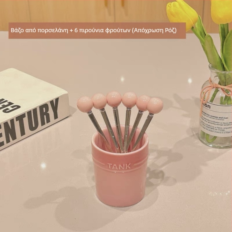 Σετ πιρούνες φρούτων κεραμικά με βάση και βάζο αποθήκευσης, μοντέρνο-απλό στυλ, LUPALUPA, δυνατότητα προσαρμογής επεξεργασίας, λογότυπο εκτυπωμένο.