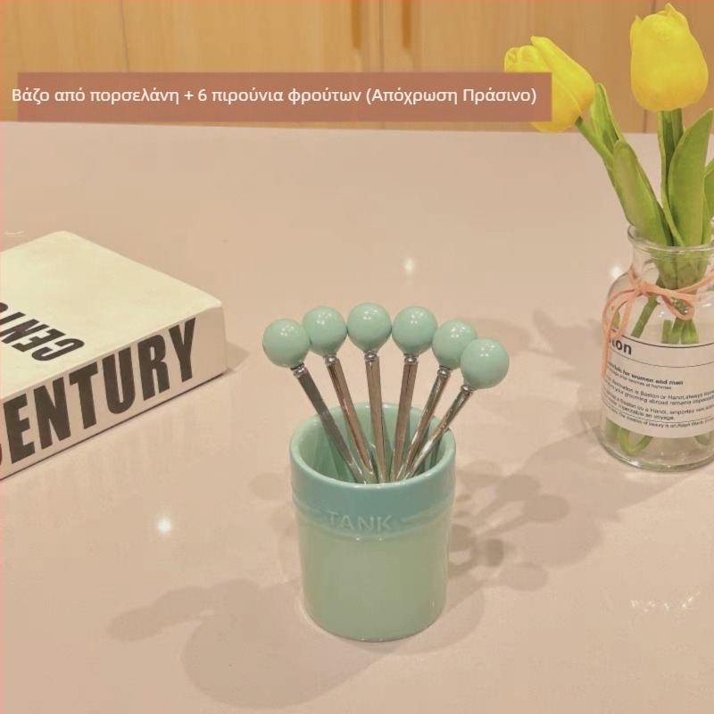 Σετ πιρούνες φρούτων κεραμικά με βάση και βάζο αποθήκευσης, μοντέρνο-απλό στυλ, LUPALUPA, δυνατότητα προσαρμογής επεξεργασίας, λογότυπο εκτυπωμένο.