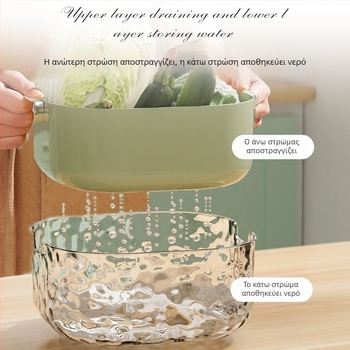 Διπλό επίπεδο κάδο πλυσίματος λαχανικών με αποχέτευση — πλαστικό, μάρκα Aoxi, μοντέρνο απλό στυλ, κυκλοφόρησε το 2024, ποιότητα πρώτης κατηγορίας