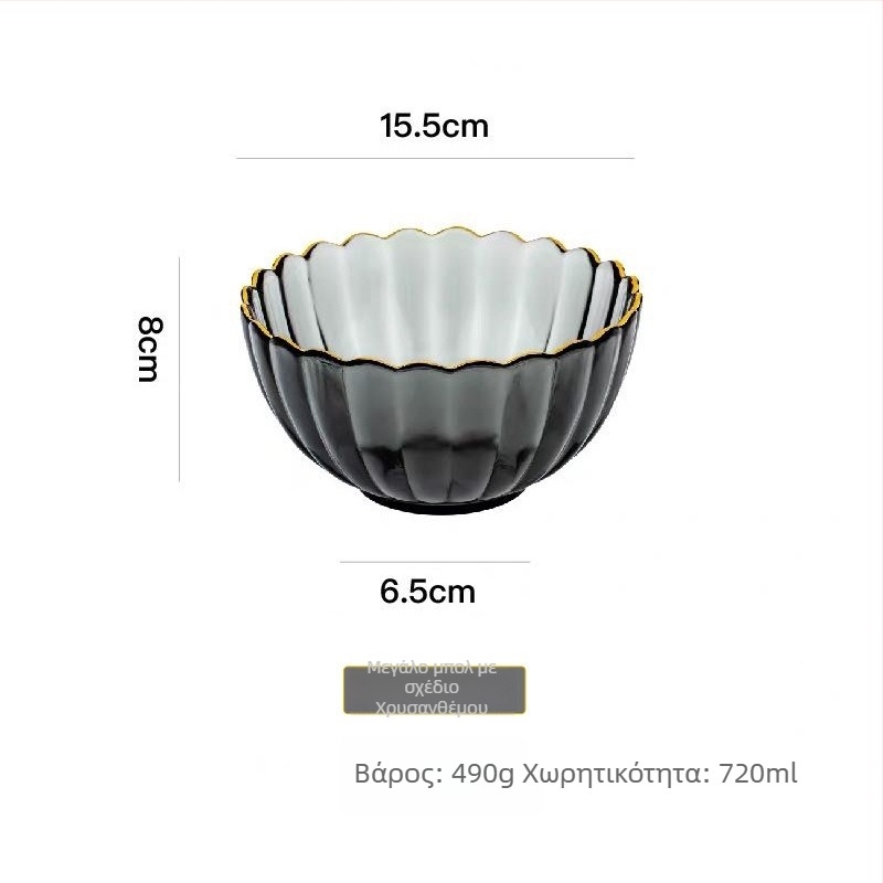 Σετ γυάλινα πιάτα και μπολ με σχήμα πετάλων λουλουδιού, ριγωτό σχέδιο, περιλαμβάνει φρούτα και επιδόρπιο πιάτο, θερμοανθεκτικό γυάλι