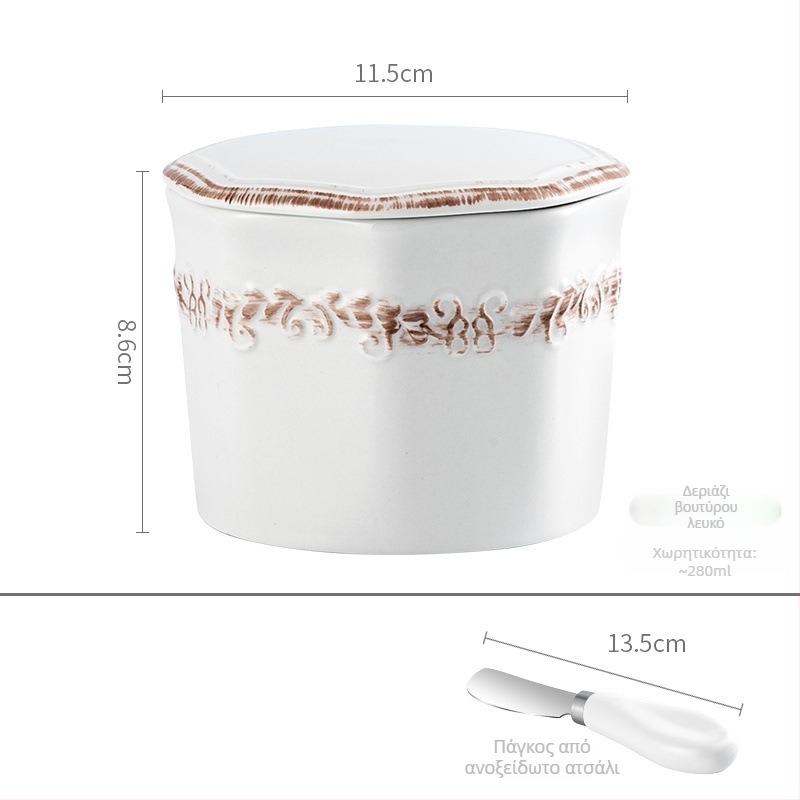 Πολυγωνική κεραμική θήκη βουτύρου με σφραγισμένο βάζο τυριού — Δυτικό στυλ, εκτυπωμένο λογότυπο, διαθέσιμη προσαρμογή