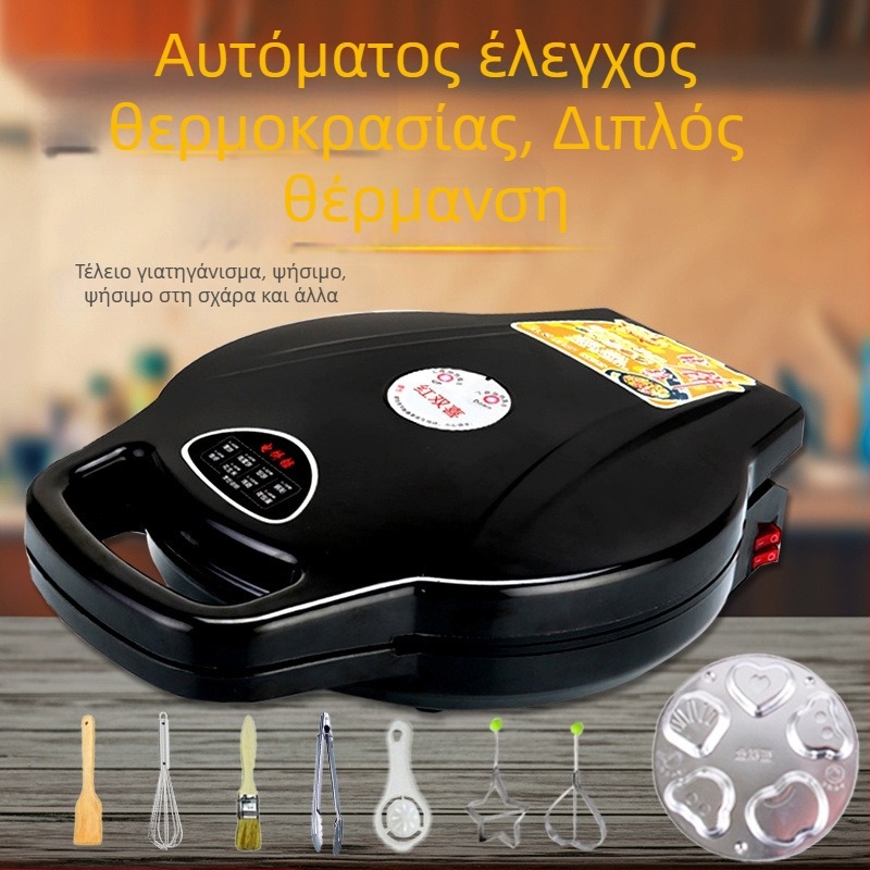 Ηλεκτρικό τηγάνι για κρέπες με διπλής όψεως θέρμανση, διάμετρος 28–32 cm, ισχύς 1200–1500 W, έλεγχος με κουμπί
