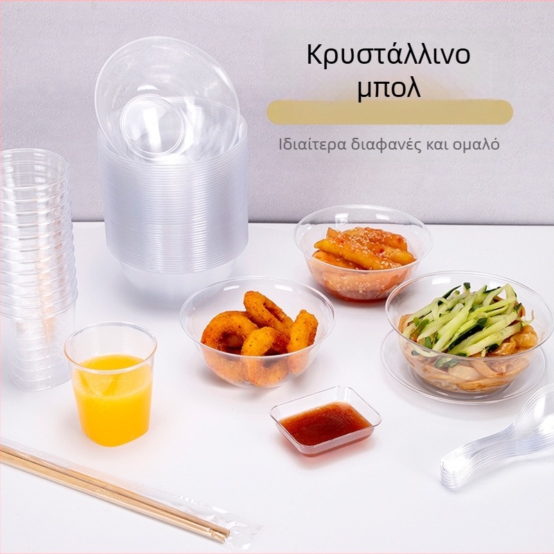 Μίας χρήσης πλαστικό μπολ για επιδόρπιο και σούπα, στρογγυλό σχήμα, 300–400 ml χωρητικότητα, διαφανές, μοντέρνος μινιμαλισμός
