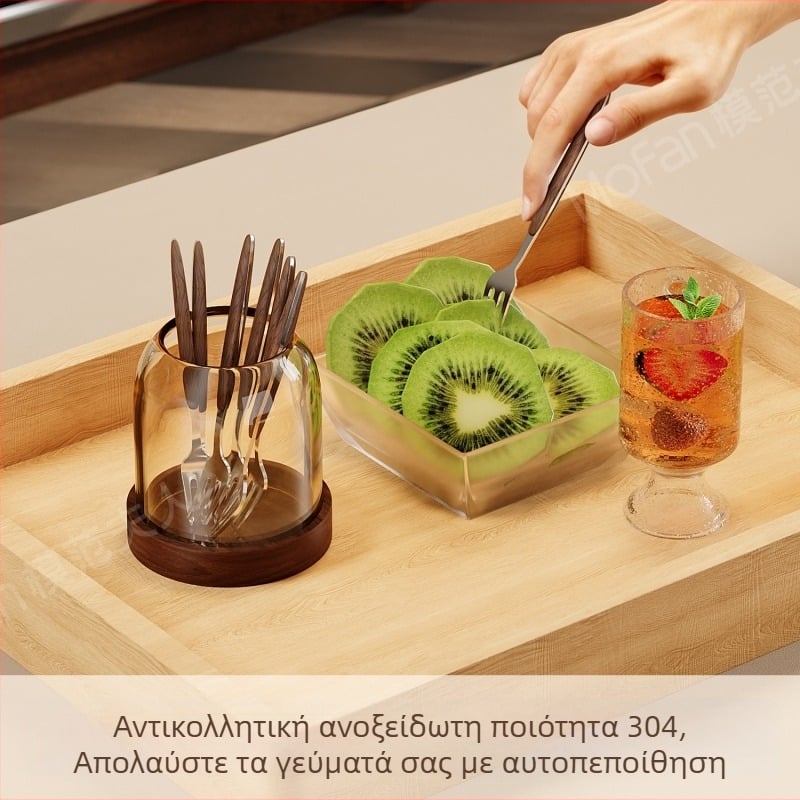 Ξύλινο σετ φρούτων με πιρούνια, απλό στυλ, καθρέφτης φινίρισμα, δυνατότητα προσαρμογής