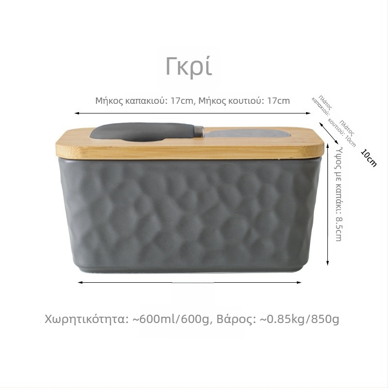 Mr. Yigua Κεραμικό κουτί βουτύρου με μαχαίρι, ξύλινο καπάκι, στεγανοποιημένο, μεγάλη χωρητικότητα