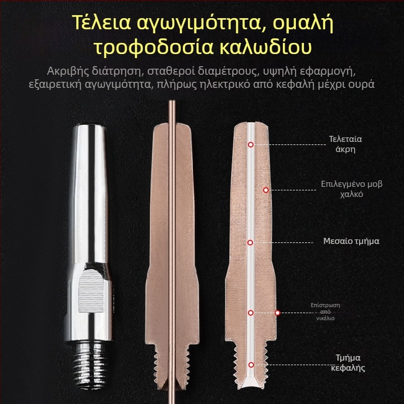 MIG συγκόλληση: ηλεκτροπλατινωμένη επαφική άκρη και χαλκού ακροφύσιο 1.0/1.2 mm, πνευματικό σύστημα κίνησης, ζεστός αέρας και υπέρυθρη ακτινοβολία