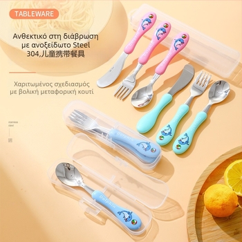 Σετ παιδικών μαχαιροπίρουνων (μαχαίρι, πιρούνι, κουτάλι) από ανοξείδωτο χάλυβα 304, γυαλισμένη επιφάνεια, καρτούν σχέδιο