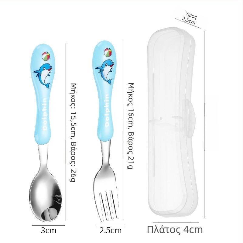 Σετ παιδικών μαχαιροπίρουνων (μαχαίρι, πιρούνι, κουτάλι) από ανοξείδωτο χάλυβα 304, γυαλισμένη επιφάνεια, καρτούν σχέδιο