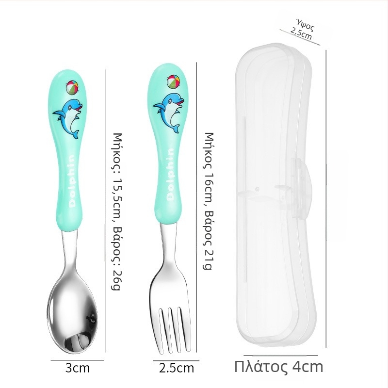 Σετ παιδικών μαχαιροπίρουνων (μαχαίρι, πιρούνι, κουτάλι) από ανοξείδωτο χάλυβα 304, γυαλισμένη επιφάνεια, καρτούν σχέδιο