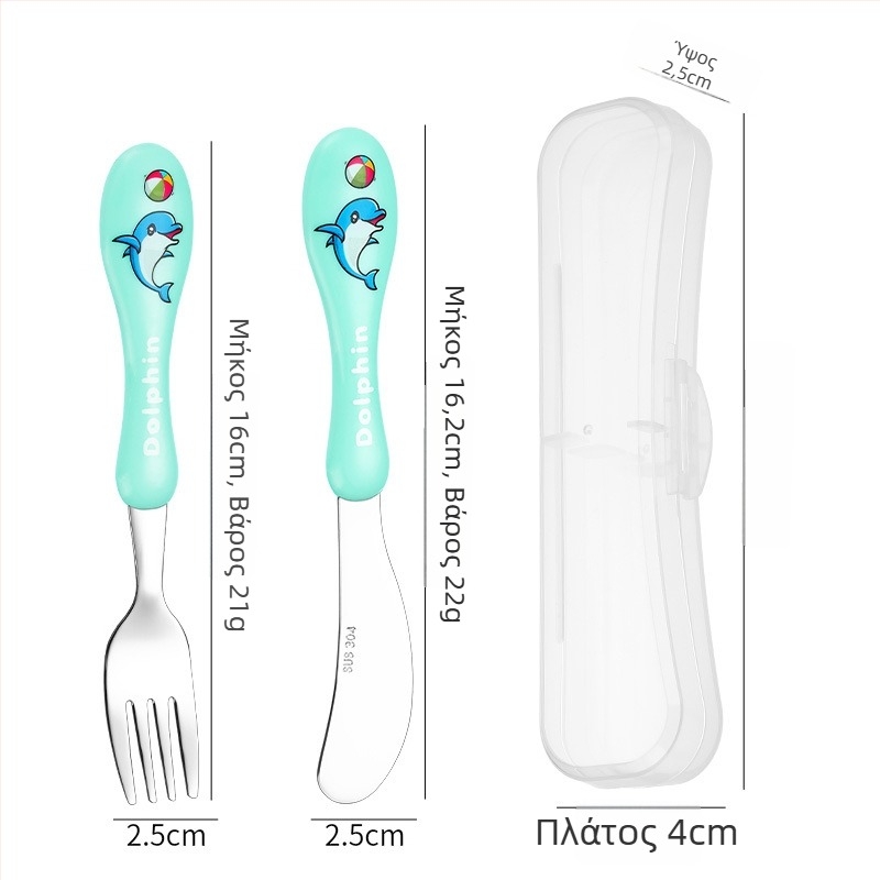 Σετ παιδικών μαχαιροπίρουνων (μαχαίρι, πιρούνι, κουτάλι) από ανοξείδωτο χάλυβα 304, γυαλισμένη επιφάνεια, καρτούν σχέδιο