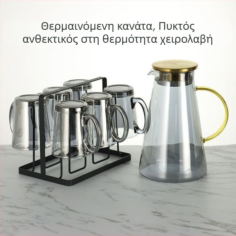 Σετ γυάλινρού δοχείου νερού με ποτήρια, ευρωπαϊκού στυλ, θερμοανθεκτικό, κατάλληλο για κρύο νερό και cold brew, δώρο σε κουτί – Jingyue