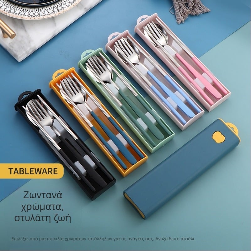 Φορητό σετ από ανοξείδωτο ατσάλι 304 σε κορεατικό στυλ: κουτάλι, πιρούνι και ξυλάκια φαγητού, τριών μερών για εξωτερική χρήση
