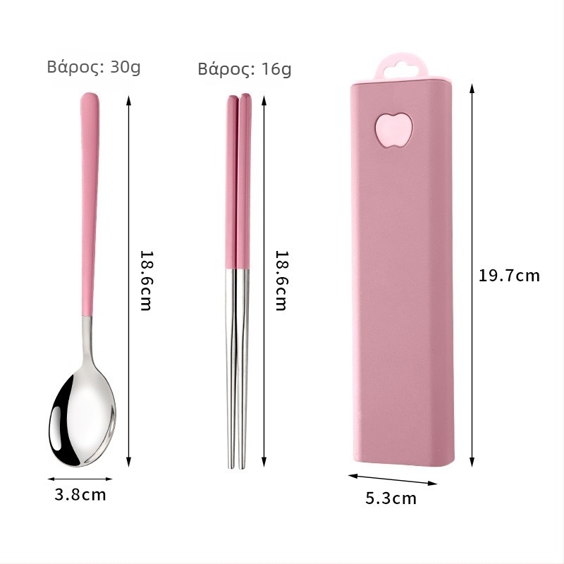 Φορητό σετ από ανοξείδωτο ατσάλι 304 σε κορεατικό στυλ: κουτάλι, πιρούνι και ξυλάκια φαγητού, τριών μερών για εξωτερική χρήση