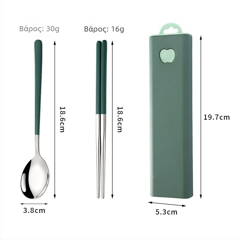 Φορητό σετ από ανοξείδωτο ατσάλι 304 σε κορεατικό στυλ: κουτάλι, πιρούνι και ξυλάκια φαγητού, τριών μερών για εξωτερική χρήση