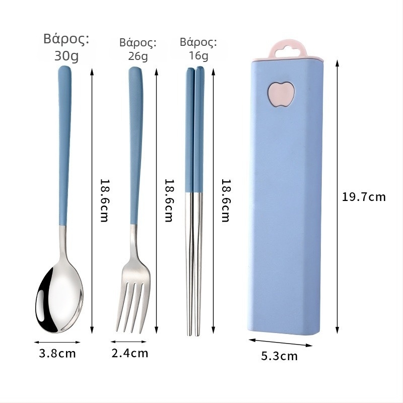 Φορητό σετ από ανοξείδωτο ατσάλι 304 σε κορεατικό στυλ: κουτάλι, πιρούνι και ξυλάκια φαγητού, τριών μερών για εξωτερική χρήση