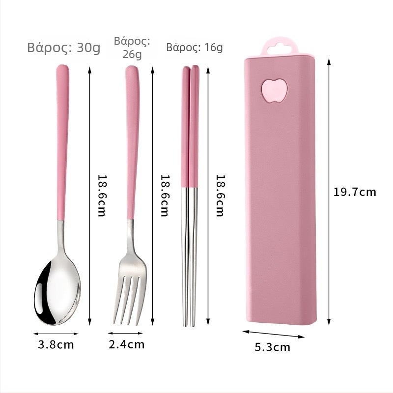 Φορητό σετ από ανοξείδωτο ατσάλι 304 σε κορεατικό στυλ: κουτάλι, πιρούνι και ξυλάκια φαγητού, τριών μερών για εξωτερική χρήση