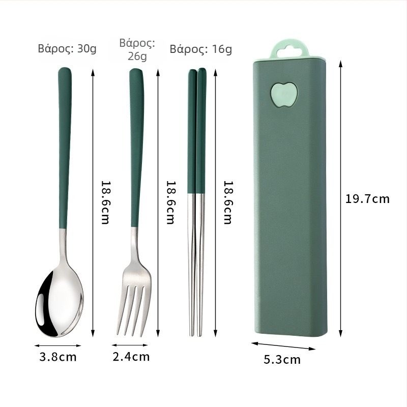 Φορητό σετ από ανοξείδωτο ατσάλι 304 σε κορεατικό στυλ: κουτάλι, πιρούνι και ξυλάκια φαγητού, τριών μερών για εξωτερική χρήση