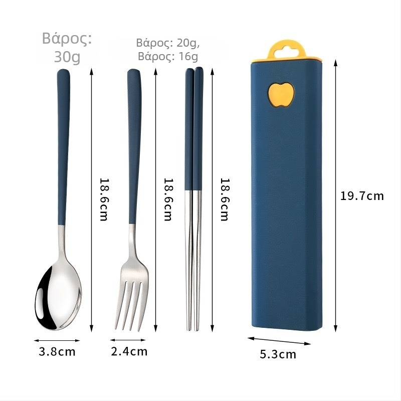 Φορητό σετ από ανοξείδωτο ατσάλι 304 σε κορεατικό στυλ: κουτάλι, πιρούνι και ξυλάκια φαγητού, τριών μερών για εξωτερική χρήση
