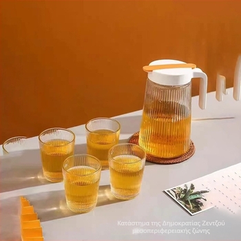 Σετ πέντε γυάλινα σκεύη νερού, Nine days, γυάλινο soda-lime, σύγχρονη μινιμαλιστική αισθητική, κατάλληλο για επιχειρηματικά δώρα και διαφημιστικές ενέργειες