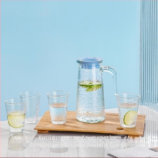 Σετ πέντε γυάλινα σκεύη νερού, Nine days, γυάλινο soda-lime, σύγχρονη μινιμαλιστική αισθητική, κατάλληλο για επιχειρηματικά δώρα και διαφημιστικές ενέργειες