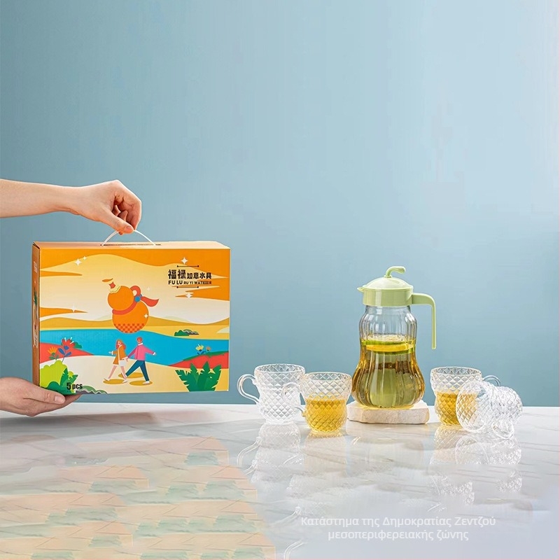 Σετ πέντε γυάλινα σκεύη νερού, Nine days, γυάλινο soda-lime, σύγχρονη μινιμαλιστική αισθητική, κατάλληλο για επιχειρηματικά δώρα και διαφημιστικές ενέργειες