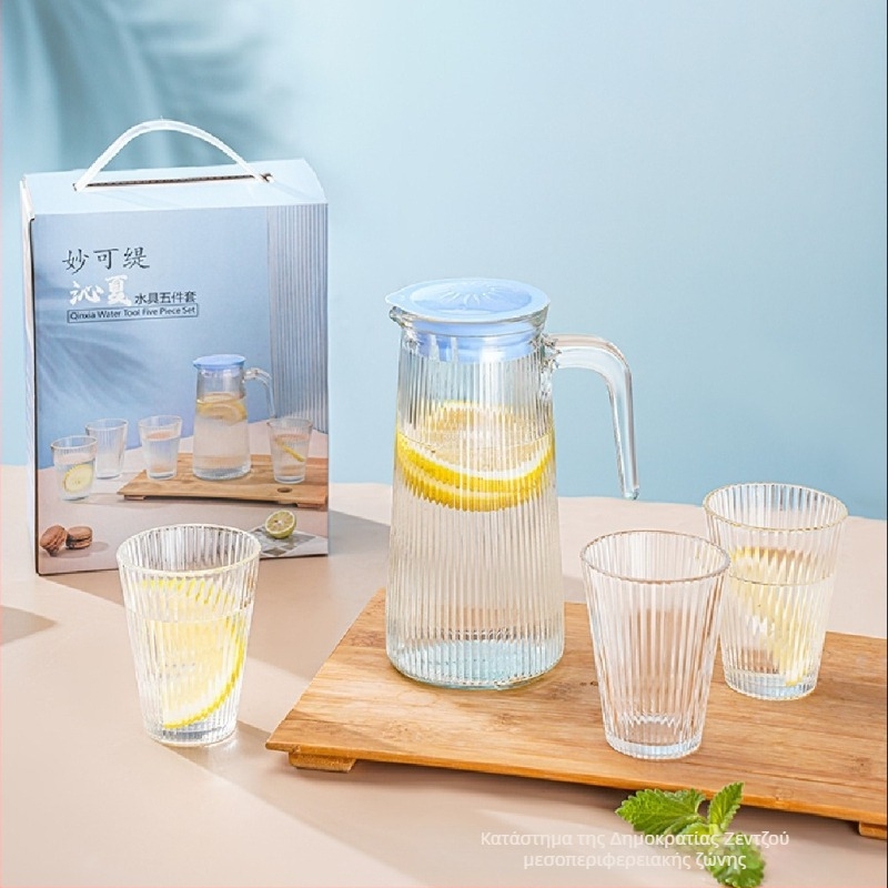 Σετ πέντε γυάλινα σκεύη νερού, Nine days, γυάλινο soda-lime, σύγχρονη μινιμαλιστική αισθητική, κατάλληλο για επιχειρηματικά δώρα και διαφημιστικές ενέργειες