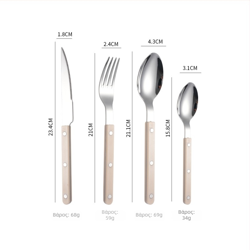 Σετ μαχαιροπίρουνα από ανοξείδωτο 304: μαχαίρι, πιρούνι και κουτάλι με λαβές κλιπ, μοντέρνο και απλό στυλ, φινίρισμα καθρέφτη