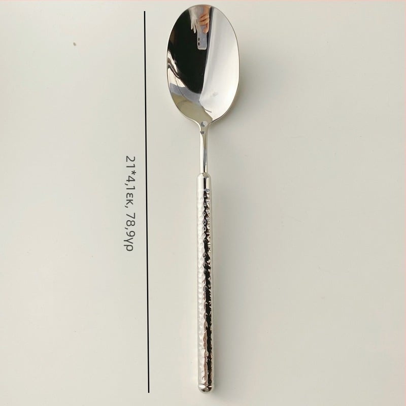 Σετ μαχαιροπίρουνα από ανοξείδωτο 304: μαχαίρι, πιρούνι και κουτάλι με λαβή χτυπητή σε σχήμα κυκλικού διαμαντιού, καθρέπτινο φινίρισμα, μινιμαλιστικό μοντέρνο στυλ