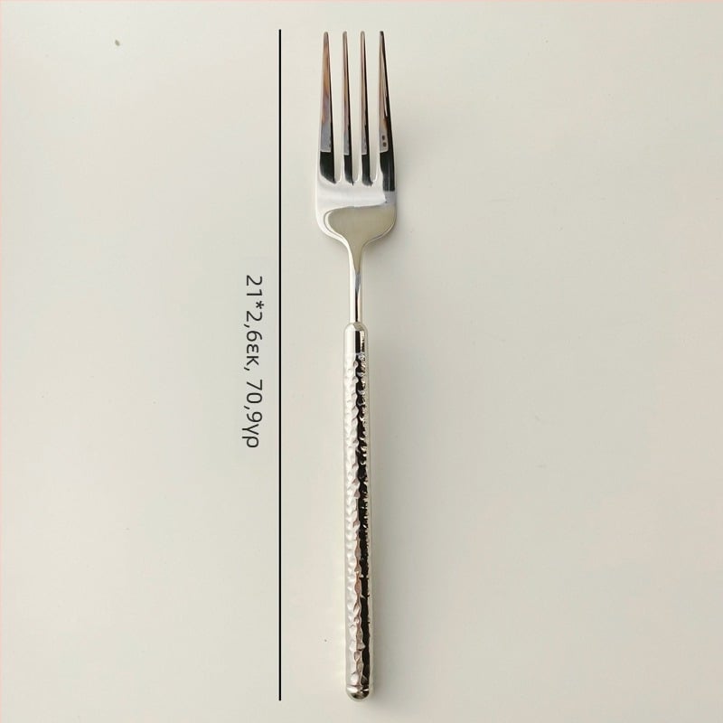 Σετ μαχαιροπίρουνα από ανοξείδωτο 304: μαχαίρι, πιρούνι και κουτάλι με λαβή χτυπητή σε σχήμα κυκλικού διαμαντιού, καθρέπτινο φινίρισμα, μινιμαλιστικό μοντέρνο στυλ