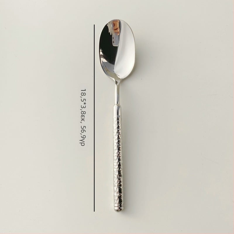 Σετ μαχαιροπίρουνα από ανοξείδωτο 304: μαχαίρι, πιρούνι και κουτάλι με λαβή χτυπητή σε σχήμα κυκλικού διαμαντιού, καθρέπτινο φινίρισμα, μινιμαλιστικό μοντέρνο στυλ