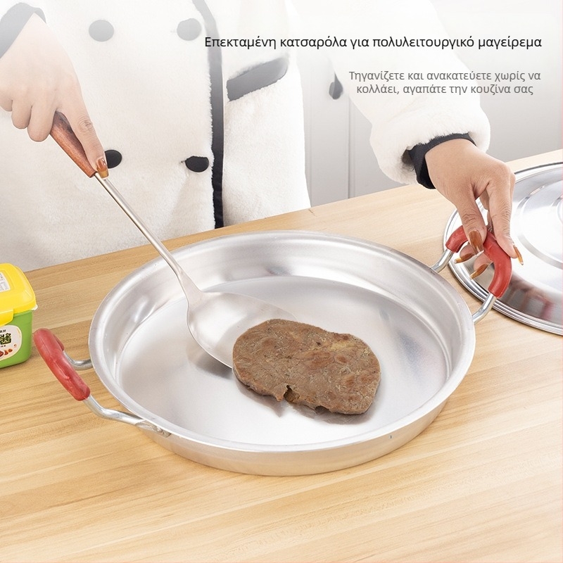 Τηγάνι από αλουμίνιο για τηγάνισμα με επίπεδο πυθμένα, χειροποίητο χυτό αλουμίνιο, αντικολλητική επίστρωση, συμβατό με γκάζι