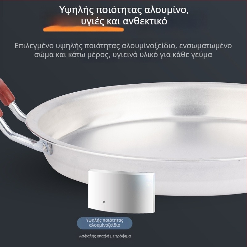 Τηγάνι από αλουμίνιο για τηγάνισμα με επίπεδο πυθμένα, χειροποίητο χυτό αλουμίνιο, αντικολλητική επίστρωση, συμβατό με γκάζι