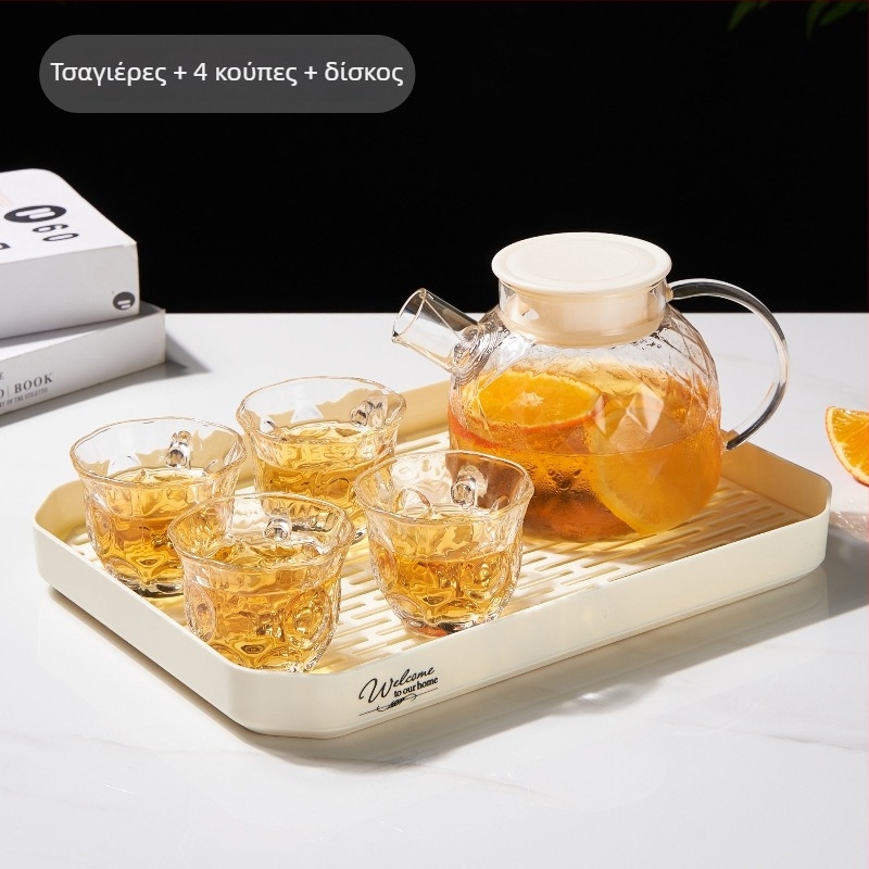 Γυάλινος βραστήρας νερού με φίλτρο και σετ τσαγιού με κούπες — μοντέρνο στυλ, γυάλινο, μεγάλη χωρητικότητα, ανθεκτικό στη θερμοκρασία