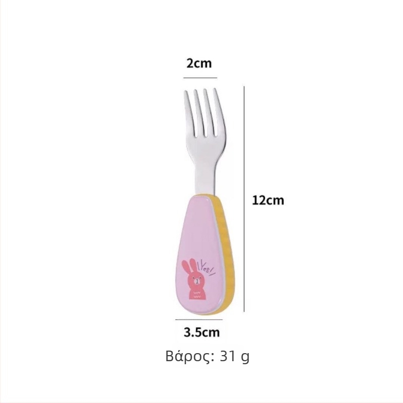 Qirun 304 ανοξείδωτο παιδικό σετ μαχαιροπίρουνα — κουτάλι και πιρούνι με χερούλες σε cartoon στυλ, γυαλιστερή επιφάνεια καθρέφτη, διαθεσιμότητα προσαρμογής