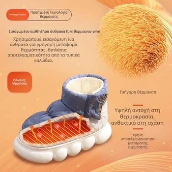 Xiangfutang Unisex επαναφορτιζόμενα θερμαινόμενα ψηλά μποτάκια με επάνω μέρος από down ύφασμα, σόλα EVA, τροφοδοσία USB