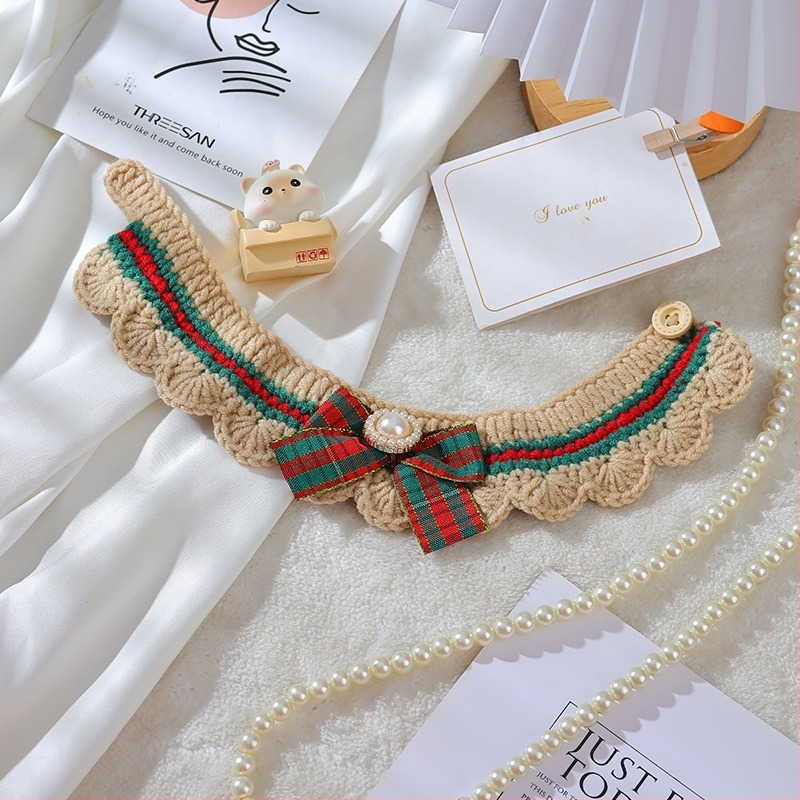 Meow garden βιντάζ υφαντό μάλλινο κολάρο κατοικίδιων για γάτες και σκύλους, μοτίβο σε χρωματικό μπλοκ, ευρεία χρήση, στυλ πριγκίπισσα.