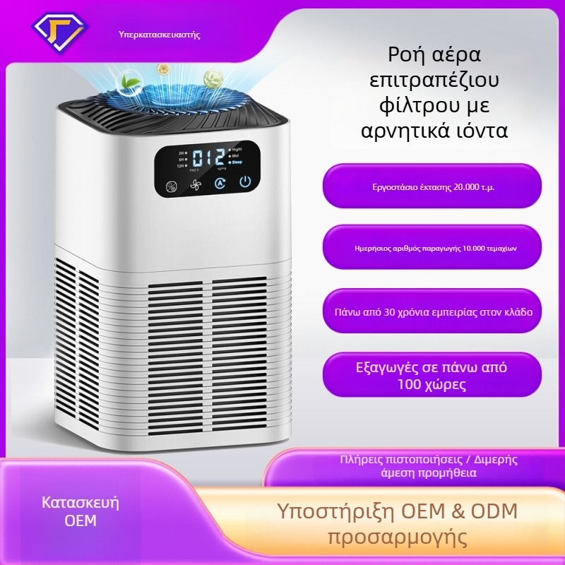 Επιτραπέζιος καθαριστής αέρα με αρωματοθεραπεία και αρνητικά ιόνια, οθόνη PM2.5, κάλυψη 21-30 τ.μ., 3-στρωμα φίλτρο (HEPA + ενεργός άνθρακας), DC 12V