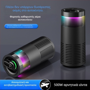 Φορητός καθαριστής αέρα αυτοκινήτου, οικίας και γραφείου με τεχνολογία αρνητικών ιόντων – τροφοδοσία USB, ροή αέρα 50 m3/h, κάλυψη έως 10 m², θόρυβος 36–45 dB