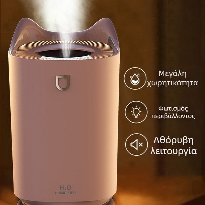 USB Υγραντήρας Μεγάλης Χωρητικότητας με Ατμοσφαιρικό Φως για Οικία και Υπνοδωμάτιο, Υπερηχητικός Επιτραπέζιος Καθαριστής Αέρα με Μεγάλη Ποσότητα Ομίχλης
