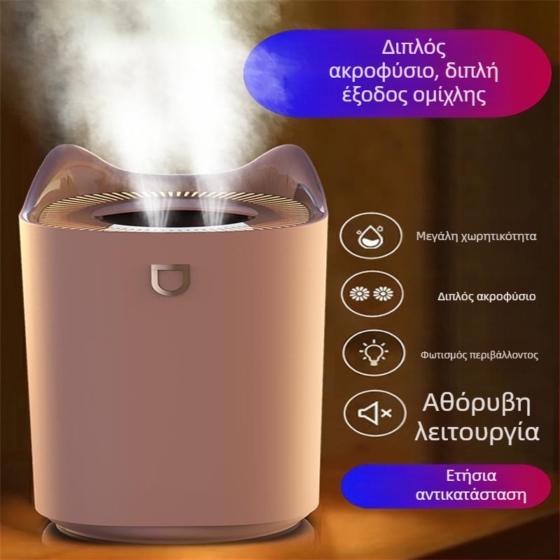 USB Υγραντήρας Μεγάλης Χωρητικότητας με Ατμοσφαιρικό Φως για Οικία και Υπνοδωμάτιο, Υπερηχητικός Επιτραπέζιος Καθαριστής Αέρα με Μεγάλη Ποσότητα Ομίχλης