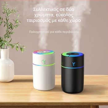 Υγραντήρας αυτοκινήτου υπερηχητικός USB – συμπαγής συσκευή καθαρισμού αέρα και αρωματοθεραπείας (δεξαμενή 0,5 L; 1 έξοδος ομίχλης; χρονοδιακόπτης 2–8 ώρες; ισχύς 2 W; τροφοδοσία USB)