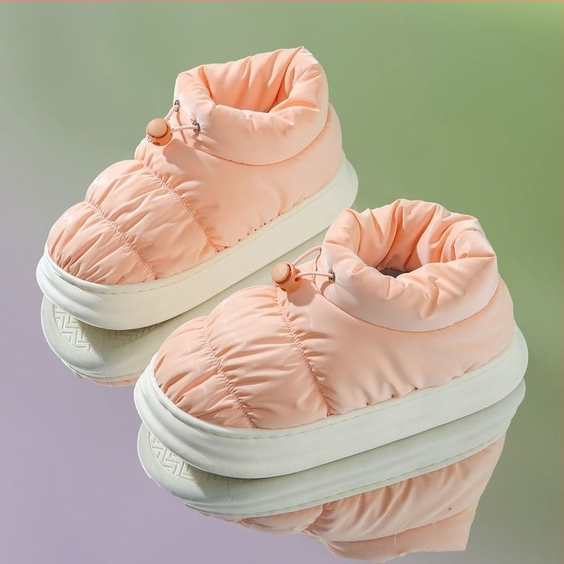 Αδιάβροχες παντόφλες από πούπουλο-βαμβάκα, Unisex για άνδρες και γυναίκες, με παχιά σόλα, κατάλληλες για εσωτερική και εξωτερική χρήση, κλειστή φτέρνα